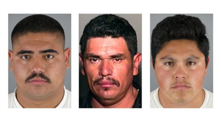 From left, Isai Aguilar Morales, 22, Crisantos Moroyoqui, 36, and Jose David Castro Reyes, 25. The three are suspected in connection of the stabbing and beheading of a 38-year-old man at a suburban Phoenix apartment. 